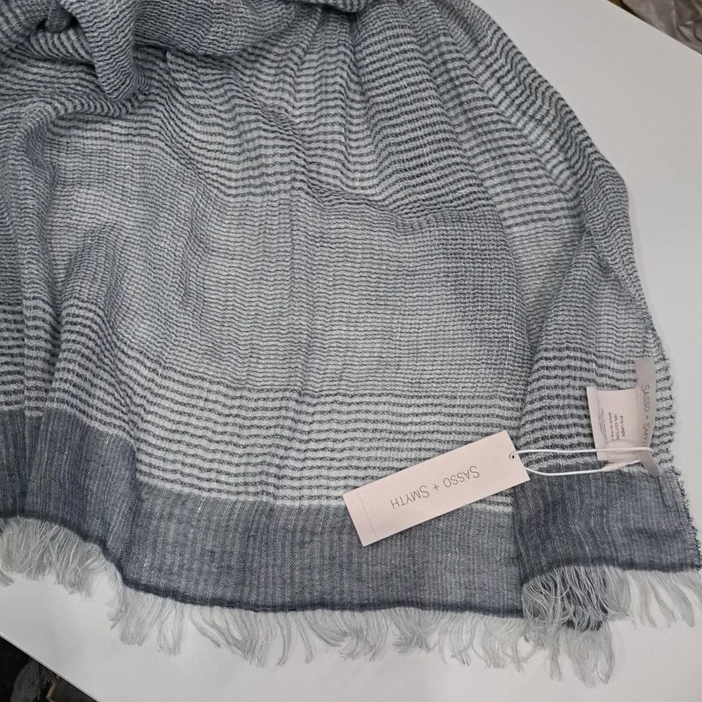 Sasso + Smyth Linen Blend Grey & White Scarf